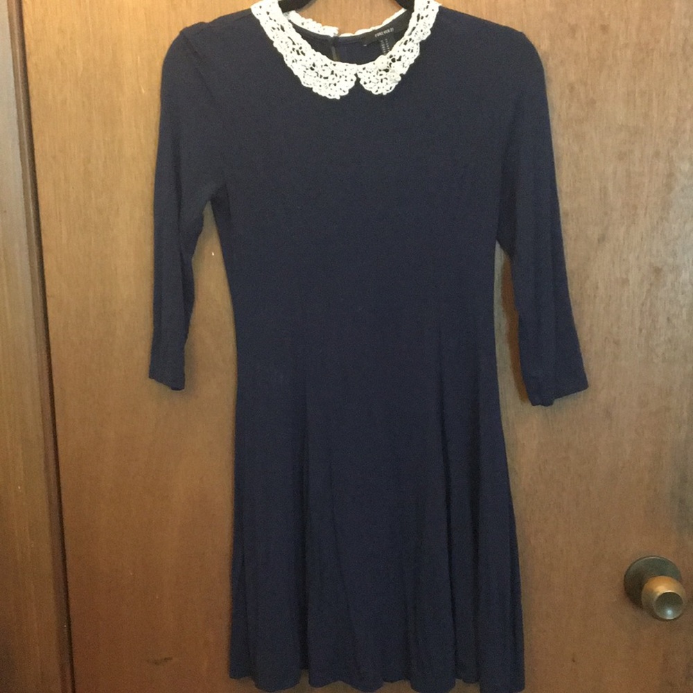 Navy 3/4 Sleeve Peter Pan Collar Dress